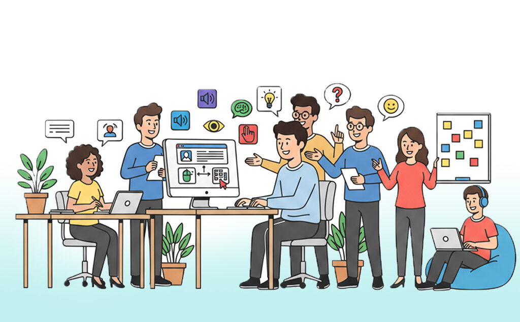 チームで改善に取り組んでいる人のイラスト